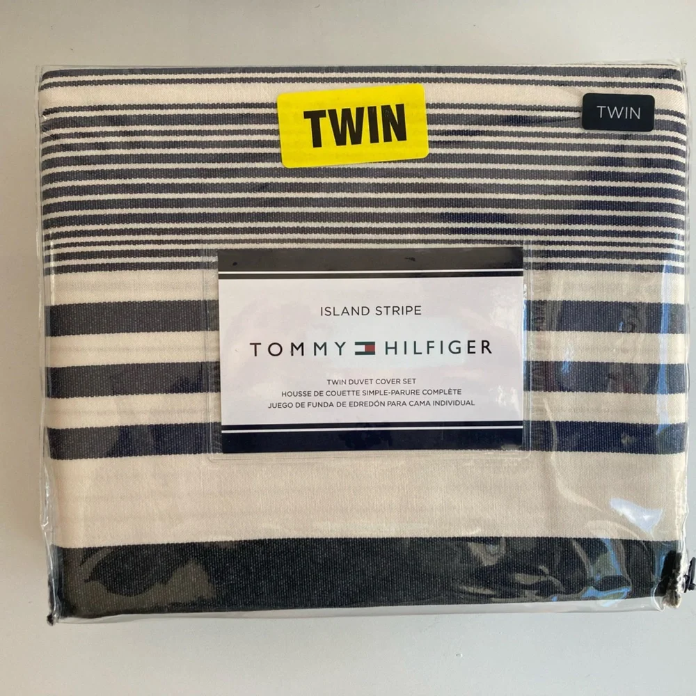 Tommy Hilfiger Blue and White Twin Duvet Set